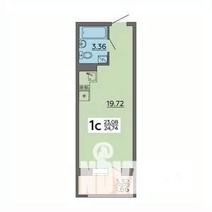 1-к квартира, строящийся дом, 25м2, 16/18 этаж