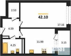1-к квартира, вторичка, 42м2, 13/24 этаж