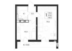 1-к квартира, строящийся дом, 40м2, 8/18 этаж