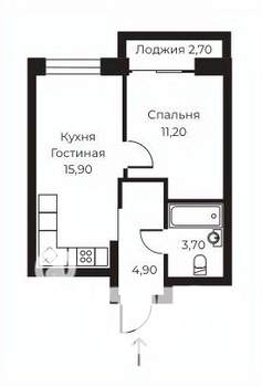 1-к квартира, строящийся дом, 37м2, 14/14 этаж