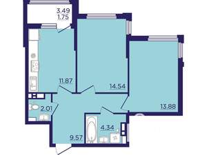 2-к квартира, вторичка, 58м2, 8/18 этаж