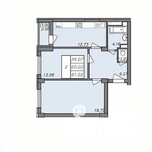 2-к квартира, вторичка, 59м2, 3/13 этаж