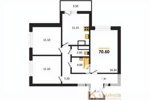 3-к квартира, вторичка, 71м2, 7/25 этаж