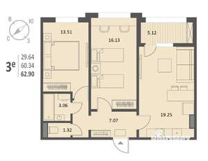 2-к квартира, вторичка, 63м2, 5/18 этаж