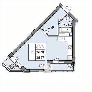 1-к квартира, вторичка, 36м2, 7/13 этаж