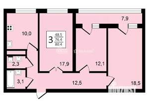 3-к квартира, вторичка, 80м2, 4/24 этаж