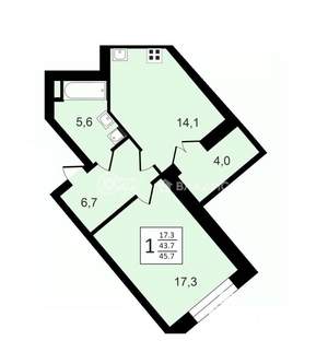 1-к квартира, вторичка, 46м2, 8/24 этаж