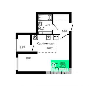Студия квартира, вторичка, 36м2, 2/9 этаж