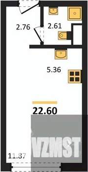 Студия квартира, вторичка, 23м2, 1/15 этаж