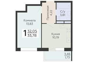1-к квартира, вторичка, 34м2, 19/19 этаж