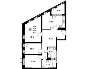 3-к квартира, строящийся дом, 85м2, 4/21 этаж