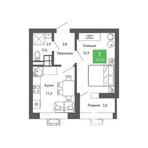 1-к квартира, строящийся дом, 33м2, 6/14 этаж