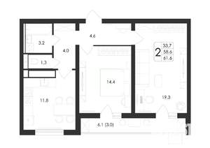 2-к квартира, вторичка, 62м2, 5/19 этаж