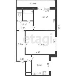 2-к квартира, вторичка, 52м2, 1/9 этаж