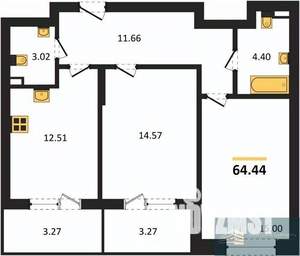2-к квартира, вторичка, 64м2, 2/24 этаж