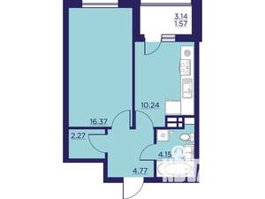1-к квартира, строящийся дом, 39м2, 8/18 этаж