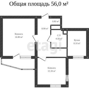 2-к квартира, вторичка, 55м2, 7/9 этаж