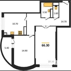 2-к квартира, вторичка, 66м2, 19/28 этаж