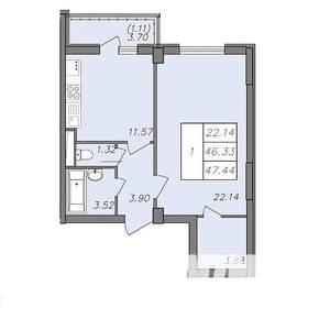 1-к квартира, вторичка, 46м2, 2/13 этаж