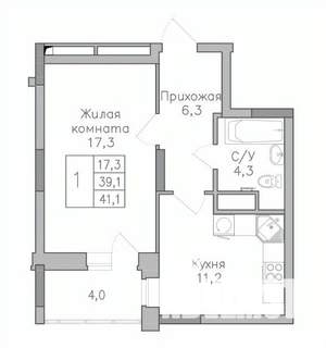 1-к квартира, строящийся дом, 41м2, 5/25 этаж
