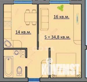 1-к квартира, вторичка, 35м2, 4/5 этаж