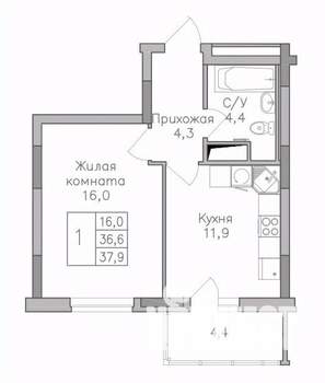 1-к квартира, строящийся дом, 38м2, 3/25 этаж