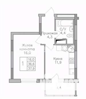 1-к квартира, вторичка, 38м2, 18/25 этаж