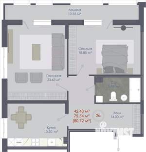 2-к квартира, строящийся дом, 81м2, 3/11 этаж