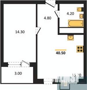 1-к квартира, вторичка, 41м2, 7/13 этаж