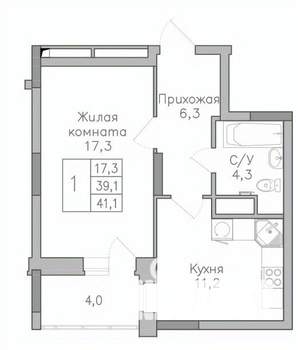 1-к квартира, строящийся дом, 41м2, 17/25 этаж