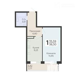 1-к квартира, вторичка, 38м2, 12/19 этаж