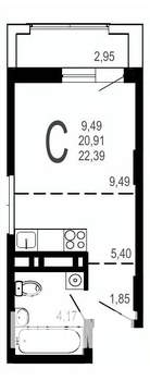 Студия квартира, строящийся дом, 22м2, 14/31 этаж