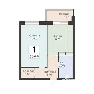 1-к квартира, вторичка, 33м2, 19/19 этаж
