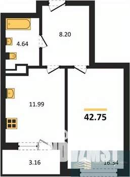1-к квартира, вторичка, 43м2, 6/24 этаж