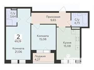 2-к квартира, вторичка, 69м2, 4/24 этаж