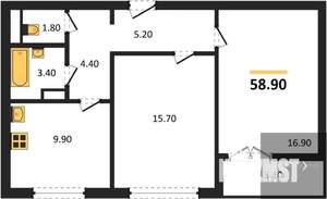 2-к квартира, вторичка, 59м2, 1/17 этаж