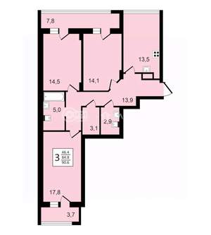 3-к квартира, строящийся дом, 91м2, 4/24 этаж