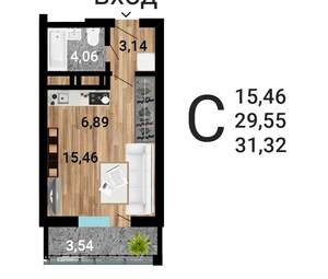 Студия квартира, строящийся дом, 33м2, 23/31 этаж