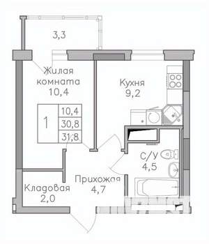 1-к квартира, вторичка, 32м2, 4/25 этаж
