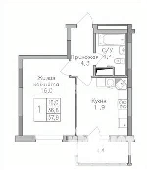 1-к квартира, вторичка, 38м2, 23/25 этаж