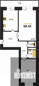 2-к квартира, вторичка, 69м2, 6/14 этаж