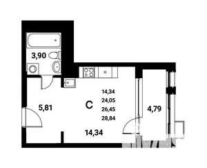 Студия квартира, строящийся дом, 26м2, 6/21 этаж