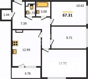 3-к квартира, вторичка, 67м2, 18/21 этаж