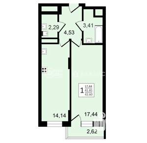 1-к квартира, строящийся дом, 43м2, 3/27 этаж