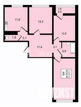 3-к квартира, строящийся дом, 83м2, 4/20 этаж