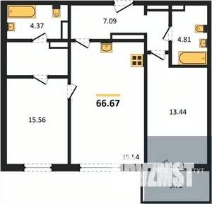 2-к квартира, вторичка, 67м2, 9/18 этаж