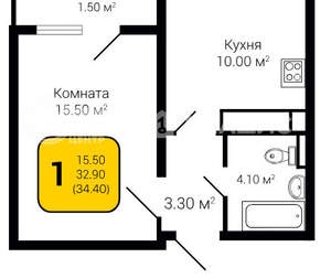 1-к квартира, строящийся дом, 34м2, 11/20 этаж