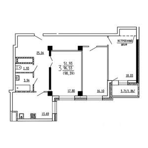 3-к квартира, строящийся дом, 97м2, 4/19 этаж