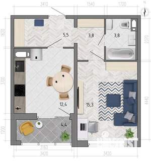 1-к квартира, вторичка, 43м2, 1/18 этаж