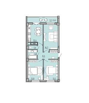3-к квартира, вторичка, 73м2, 2/15 этаж